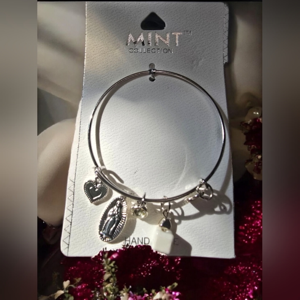 Silver Charm Bangle Bracelet holy mary